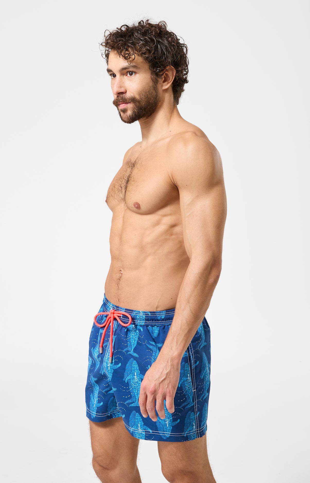 Short de bain homme Pacifique Imprimé banc de baleines bleues 4