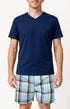 Pyjashort homme tee-shirt bleu marine et short à carreaux bleu 1