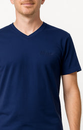 Pyjashort homme tee-shirt bleu marine et short à carreaux bleu 2