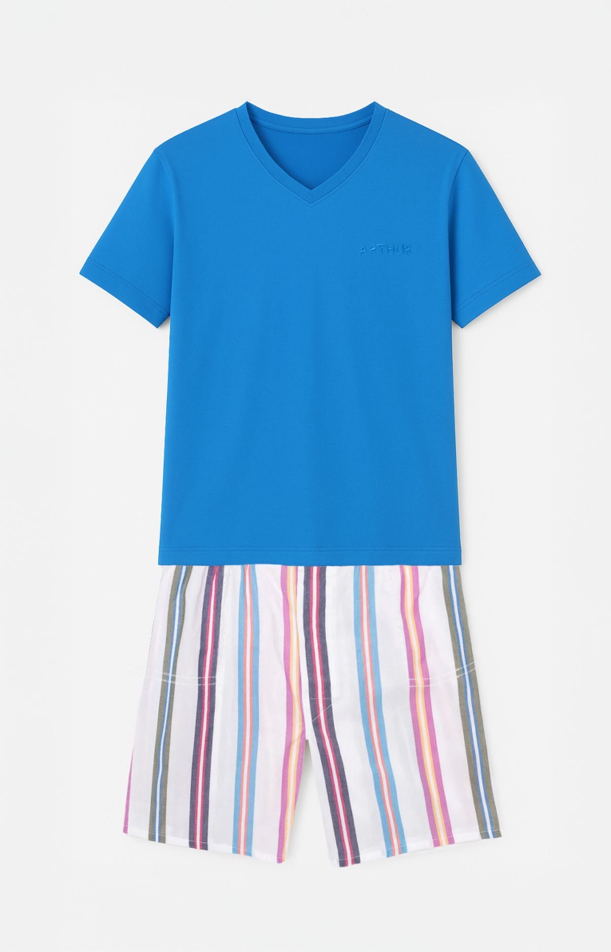 Pyjashort homme tee-shirt bleu et short rayures multicolore 3
