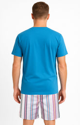 Pyjashort homme tee-shirt bleu et short rayures multicolore 4