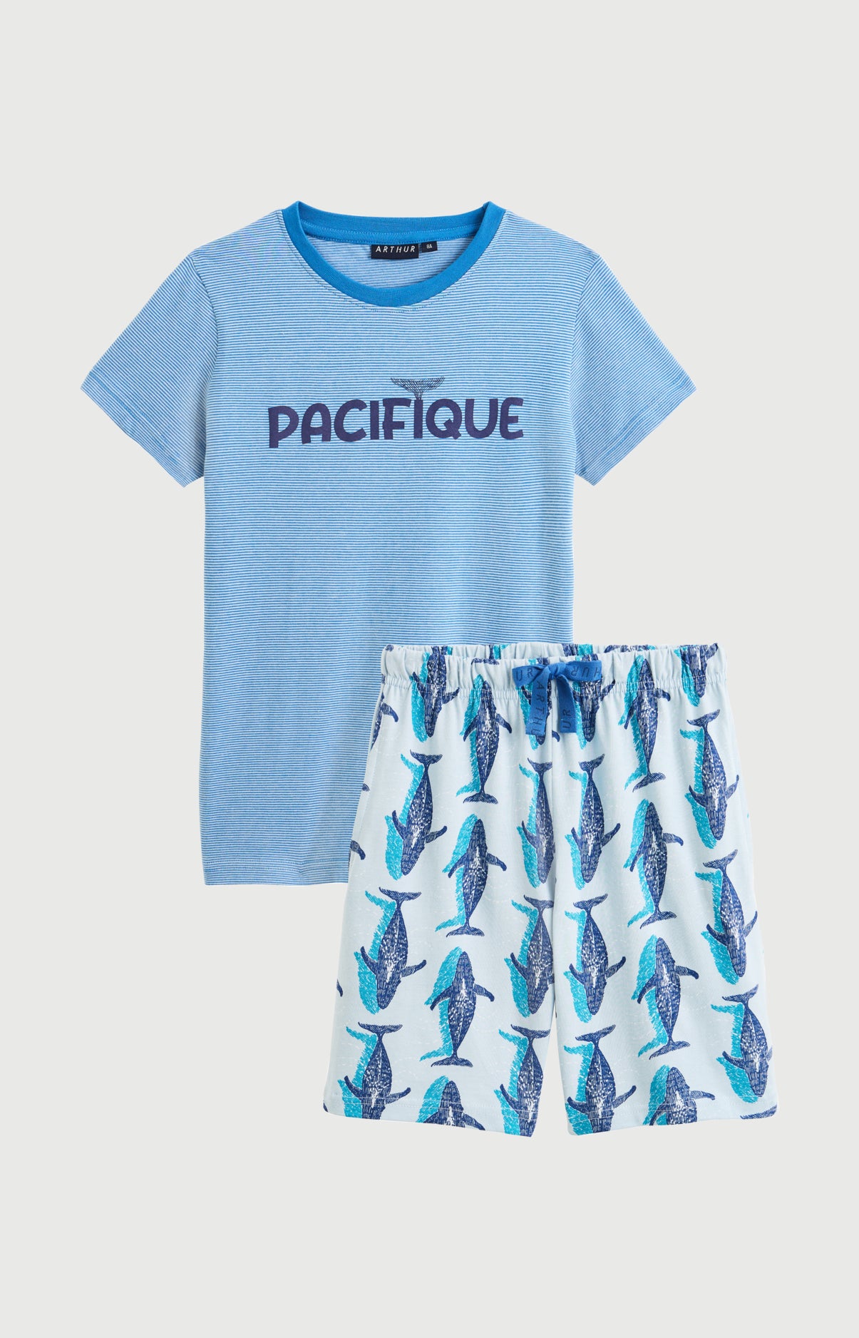Pyjama Enfant Pacifique Manches courtes Imprimé banc de baleines bleues 3