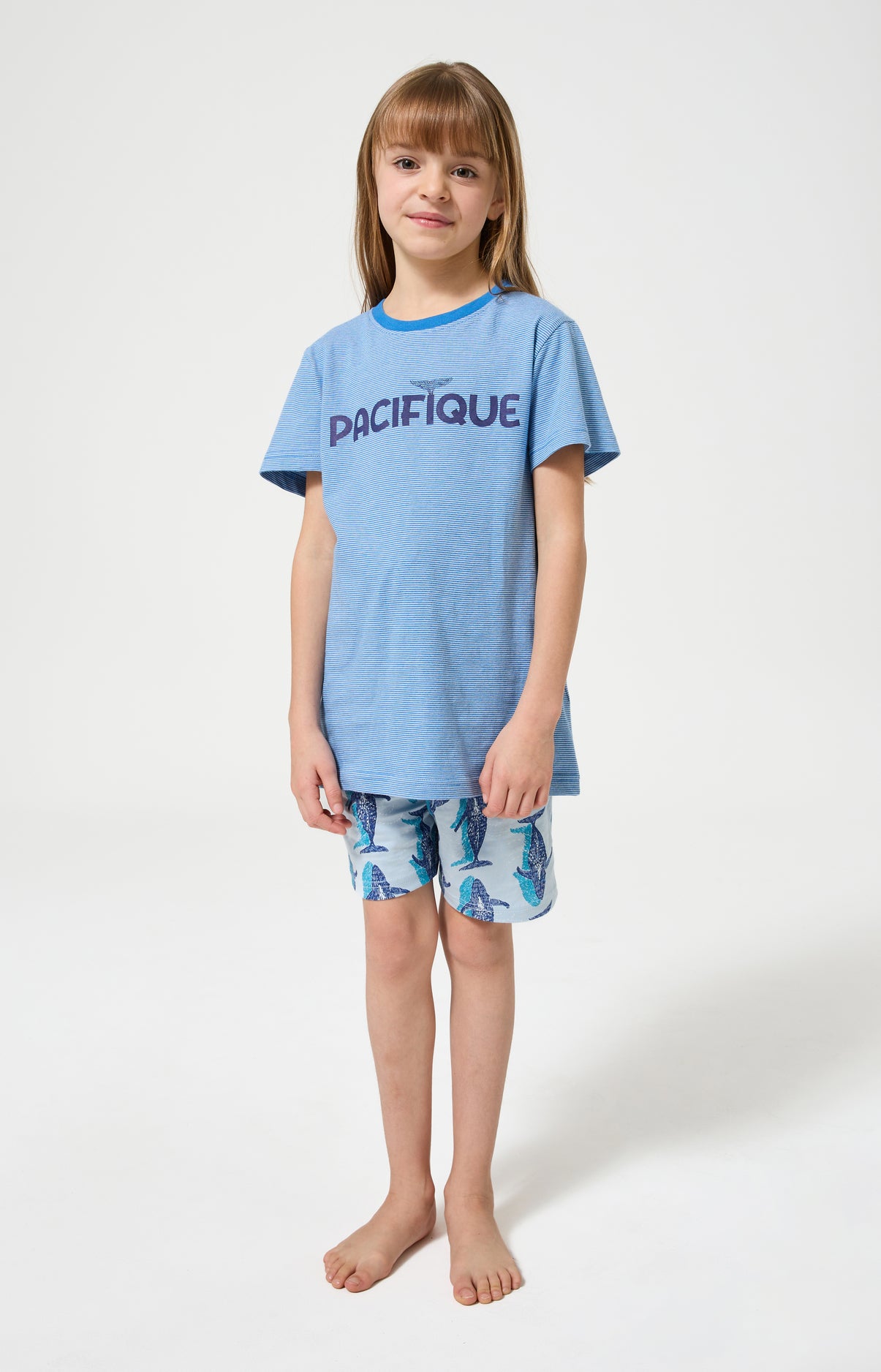Pyjama Enfant Pacifique Manches courtes Imprimé banc de baleines bleues 4