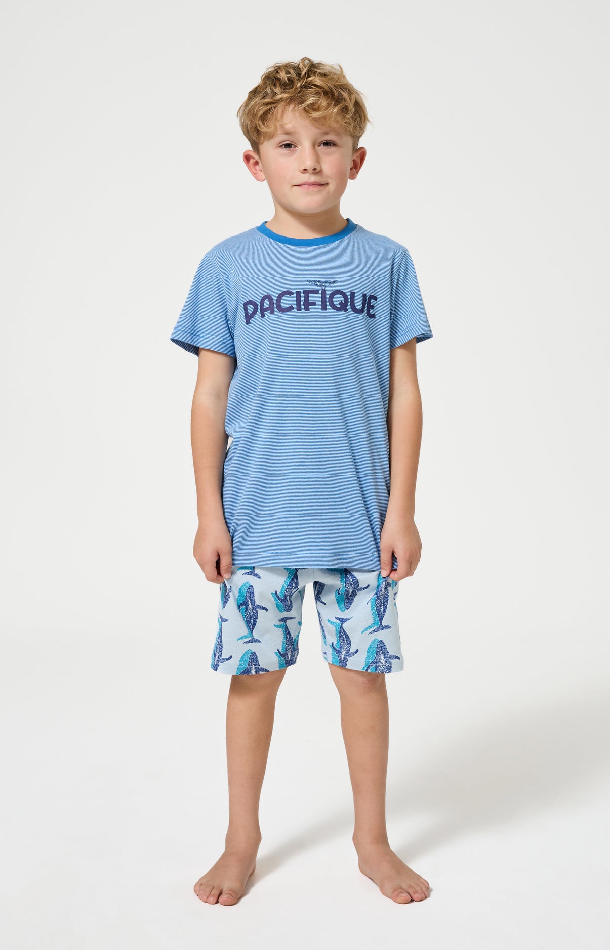 Pyjama Enfant Pacifique Manches courtes Imprimé banc de baleines bleues 1