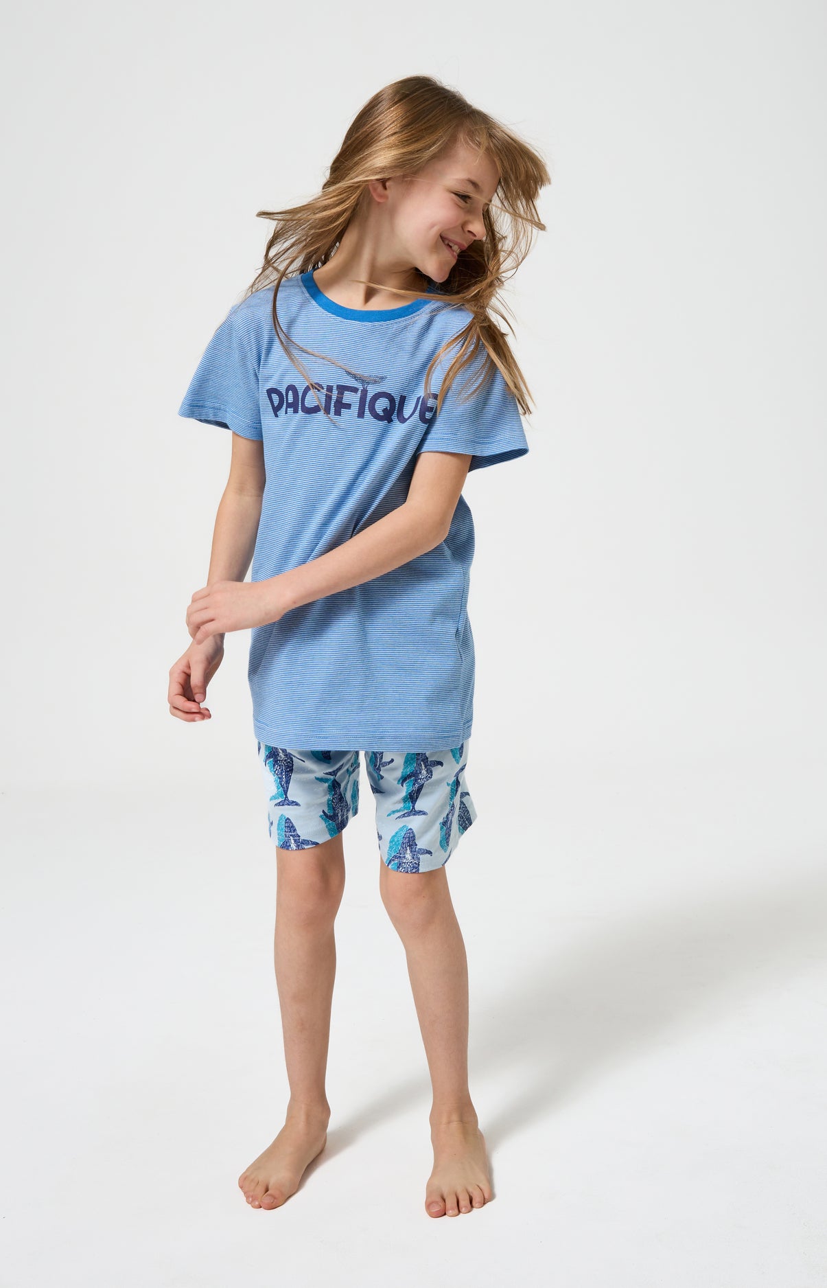 Pyjama Enfant Pacifique Manches courtes Imprimé banc de baleines bleues 5