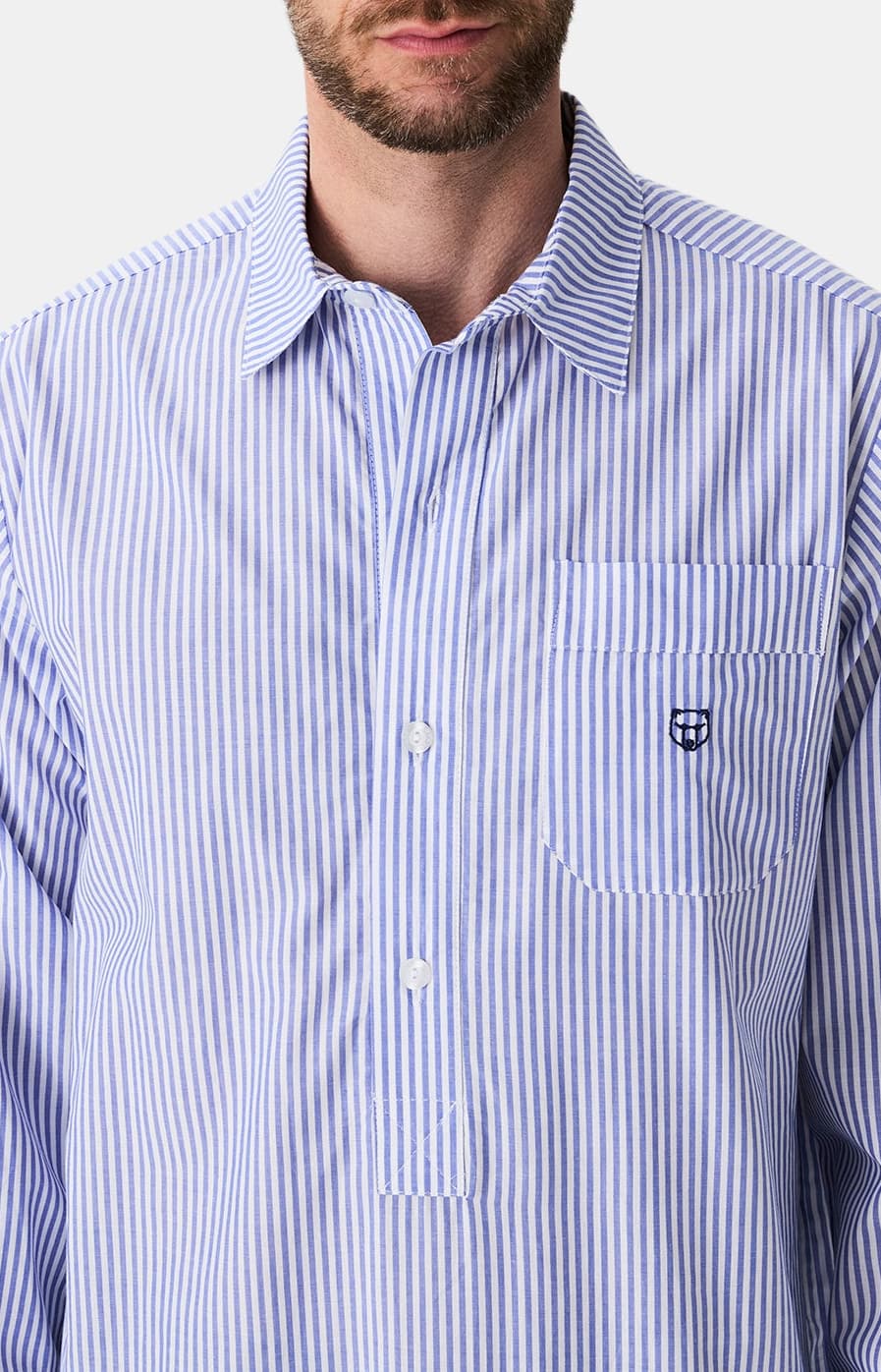 Chemise grand-père rayure Bleu 2