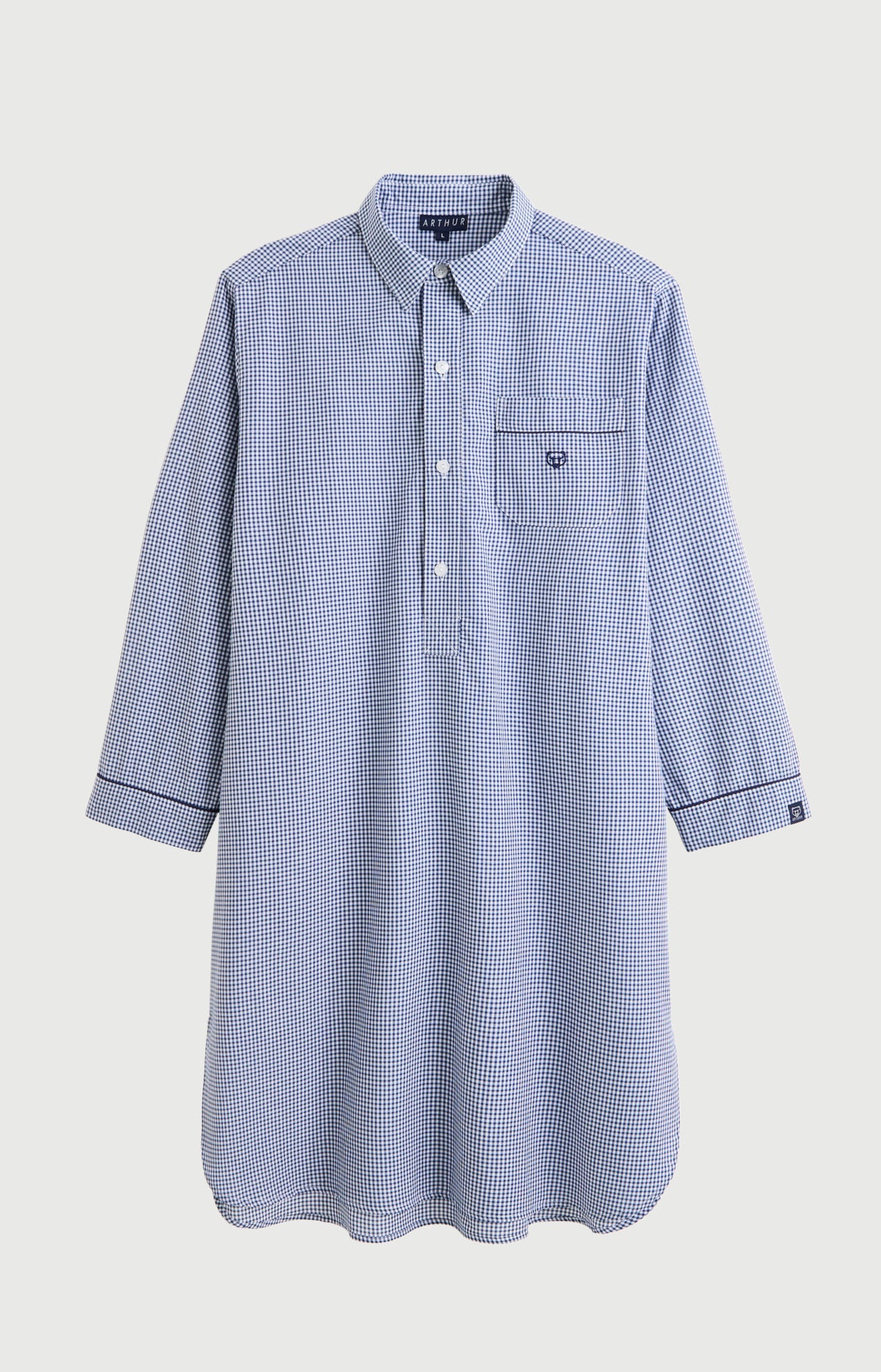 Chemise de nuit Homme Vichy Manches longues Imprimé petits carreaux 3