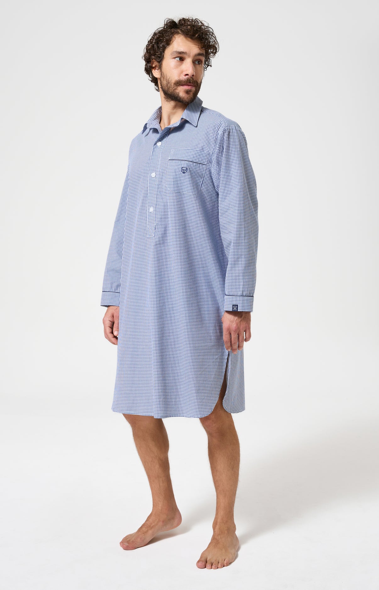 Chemise de nuit Homme Vichy Manches longues Imprimé petits carreaux 4