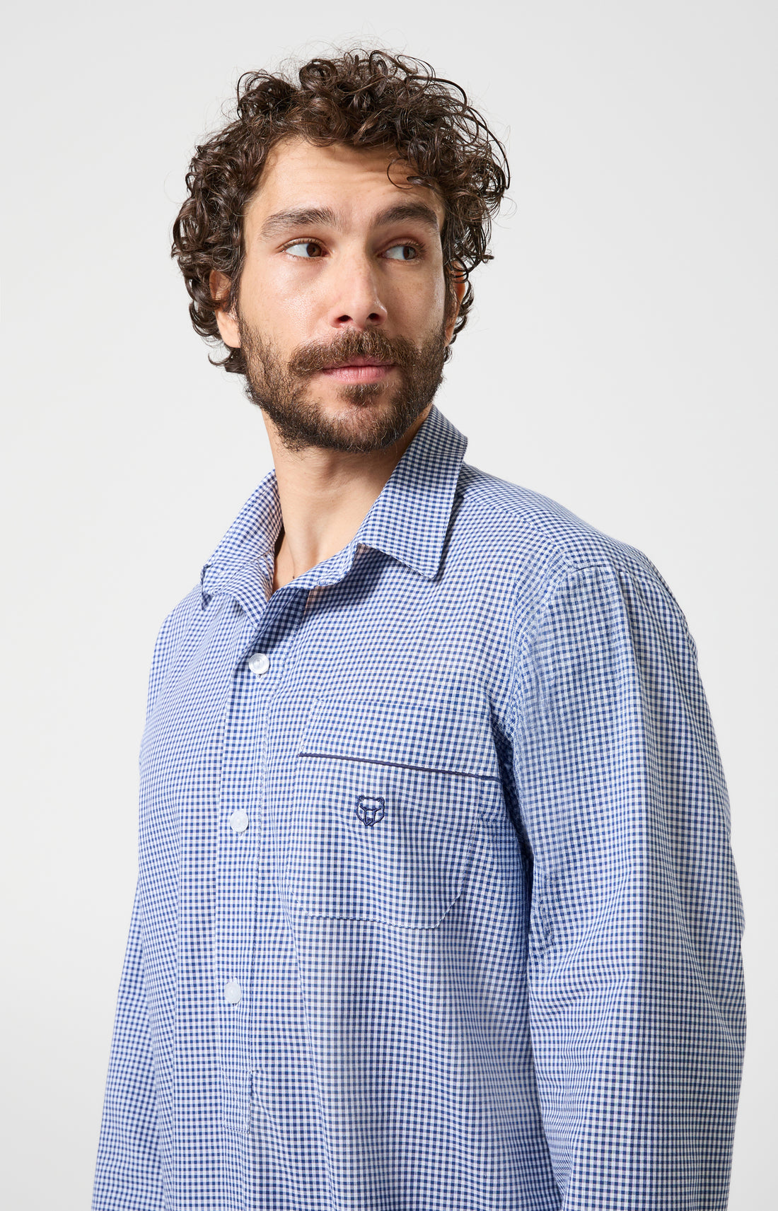 Chemise de nuit Homme Vichy Manches longues Imprimé petits carreaux 2