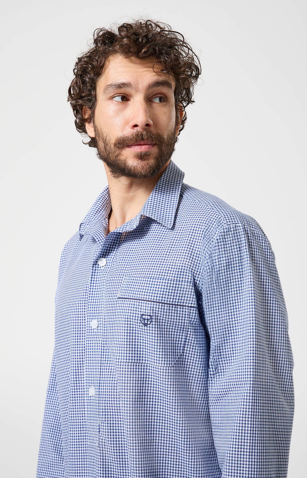 Chemise de nuit Homme Vichy Manches longues Imprimé petits carreaux 2