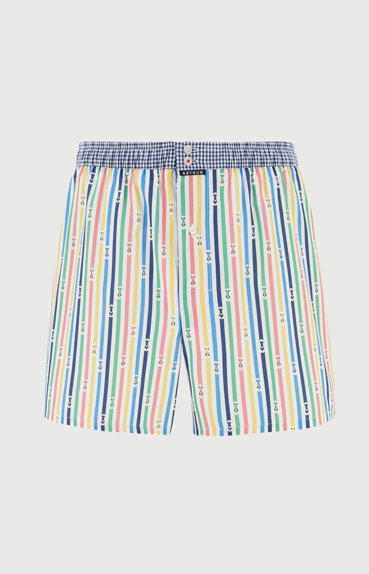 Caleçon avec suspensoir Le Club n°1203 Imprimé rayures multicolores élastique bleue et blanc 3