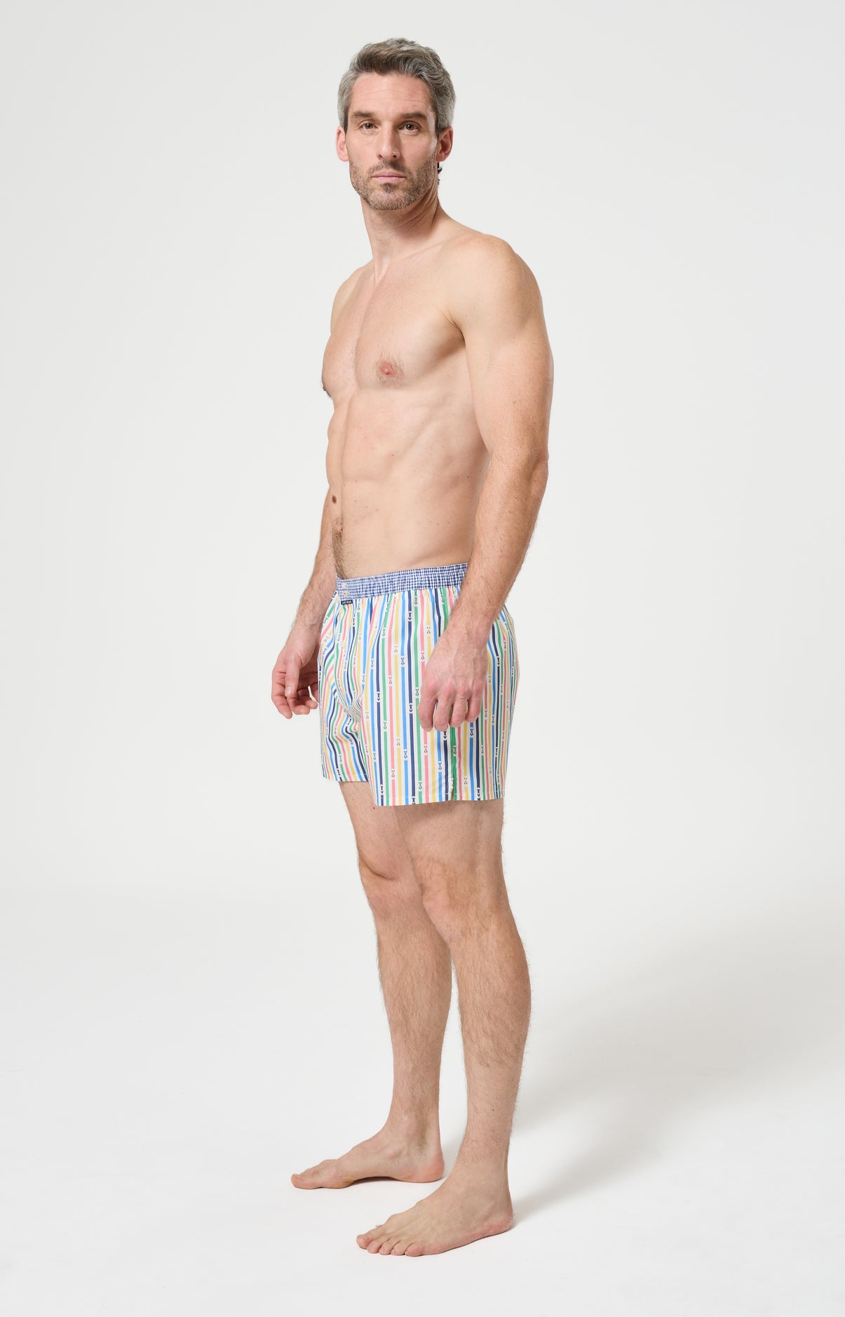 Caleçon avec suspensoir Le Club n°1203 Imprimé rayures multicolores élastique bleue et blanc 4