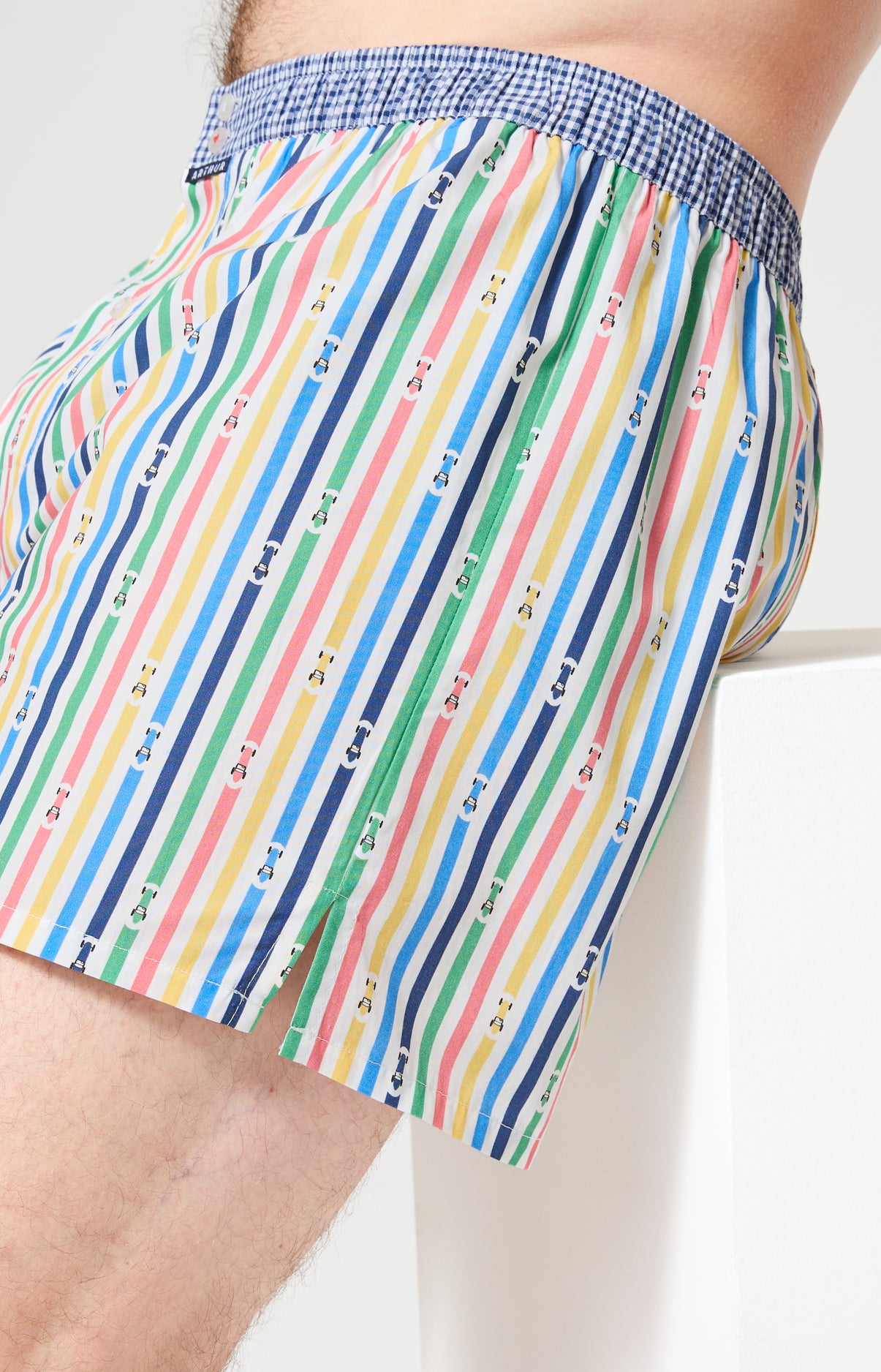 Caleçon avec suspensoir Le Club n°1203 Imprimé rayures multicolores élastique bleue et blanc 5