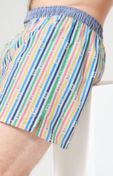 Caleçon avec suspensoir Le Club n°1203 Imprimé rayures multicolores élastique bleue et blanc 5
