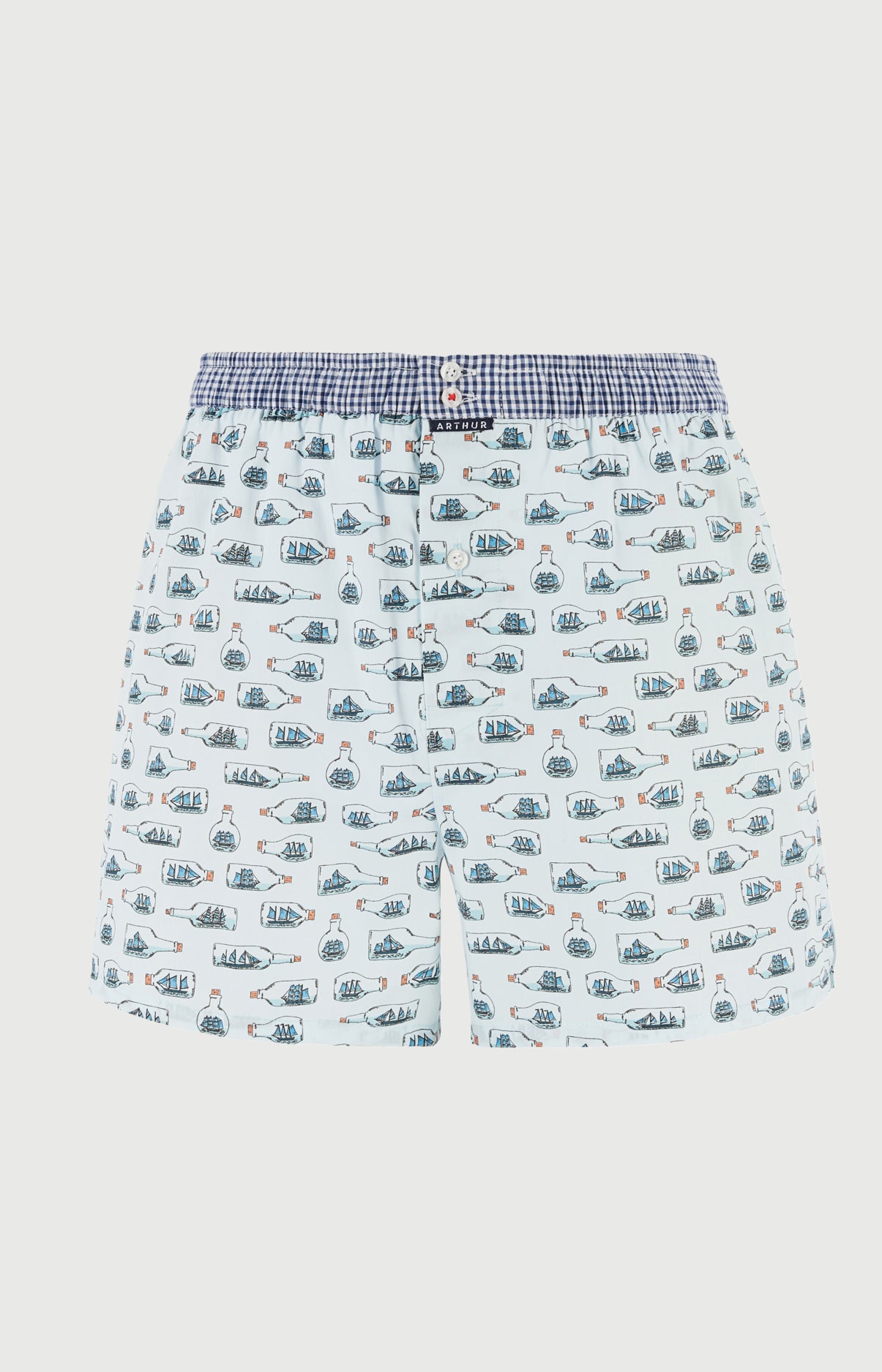 Caleçon avec suspensoir Le Club n°1208 Imprimé bateaux en bouteille élastique vichy bleu et blanc 3