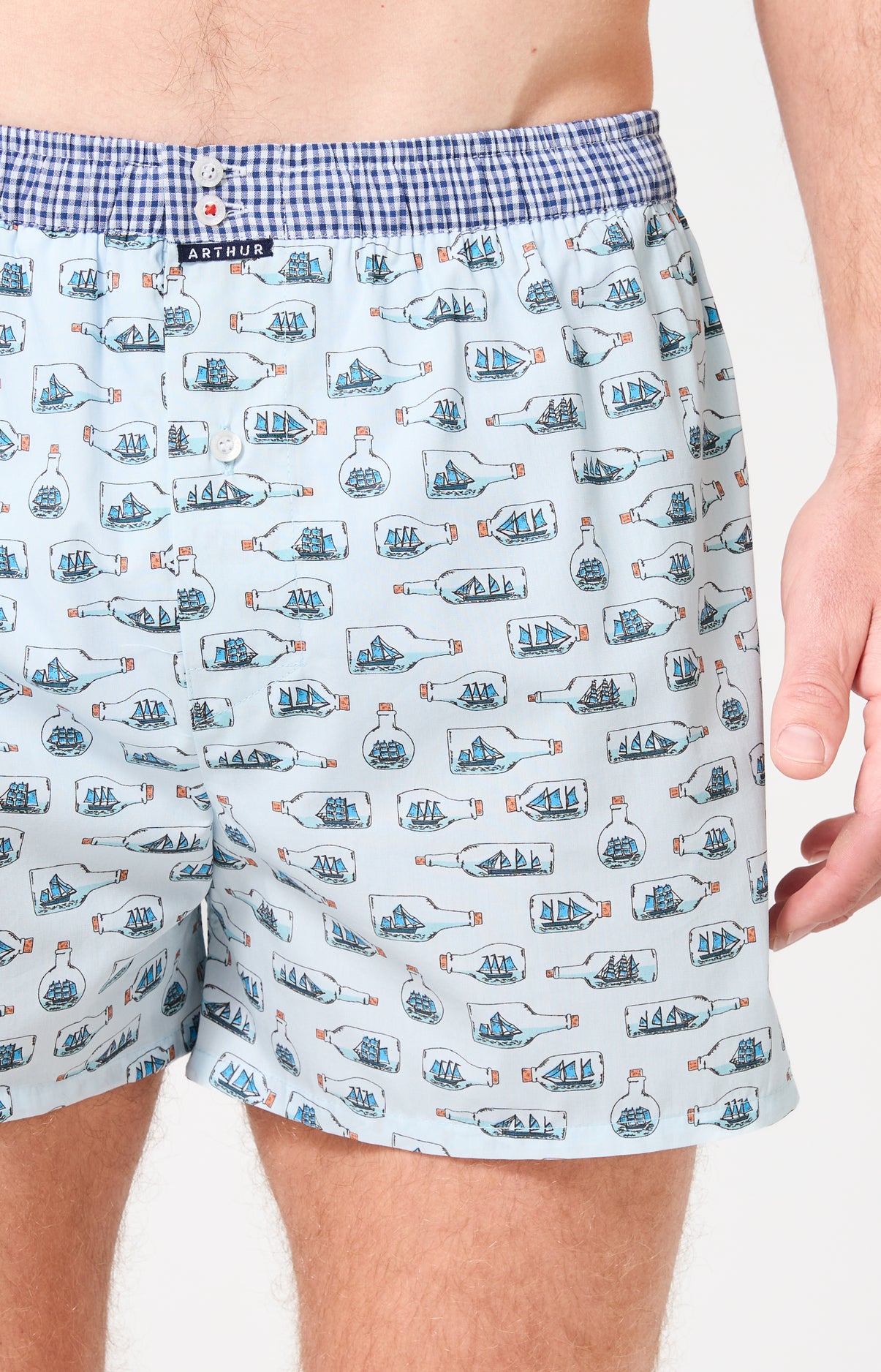 Caleçon avec suspensoir Le Club n°1208 Imprimé bateaux en bouteille élastique vichy bleu et blanc 1