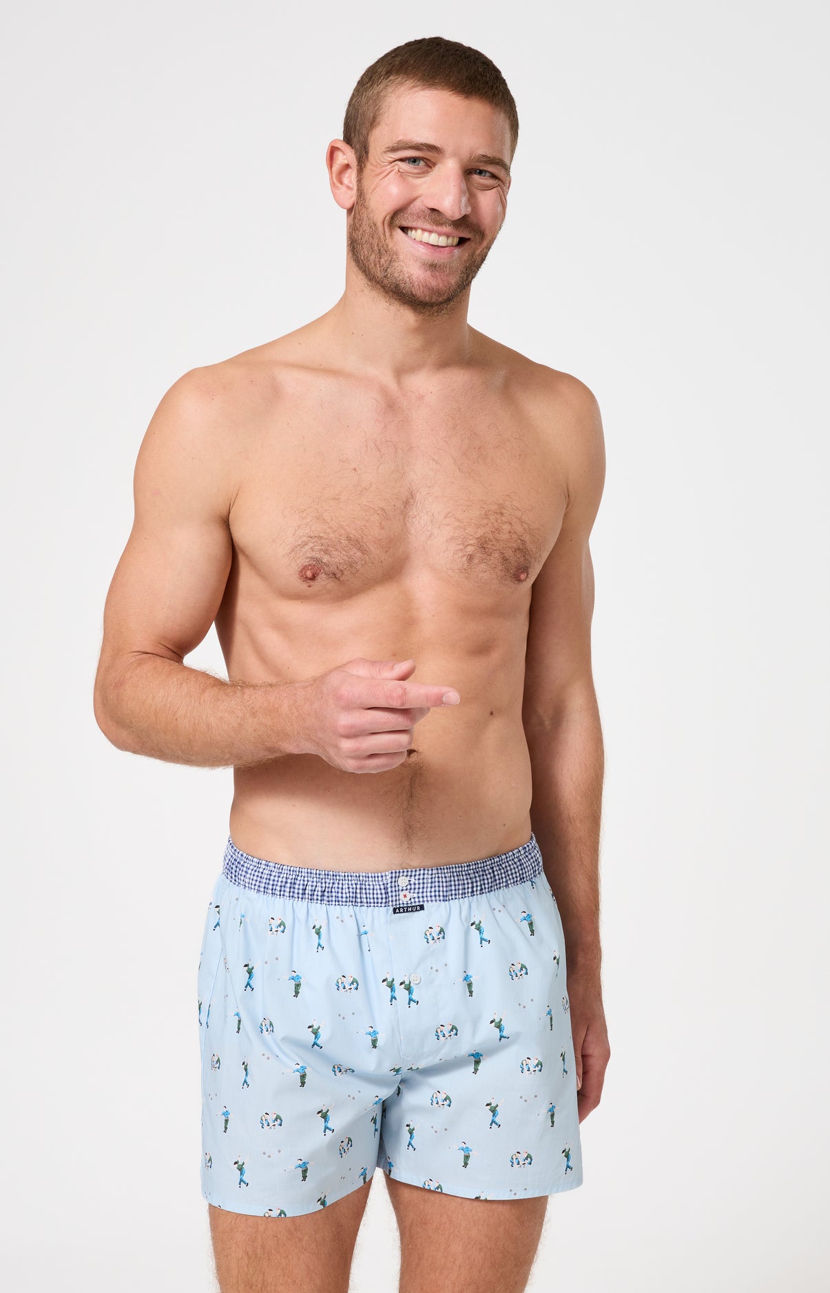 Caleçon avec suspensoir Le Club n°1214 Imprimé joueurs de pétanque élastique vichy bleu et blanc 2