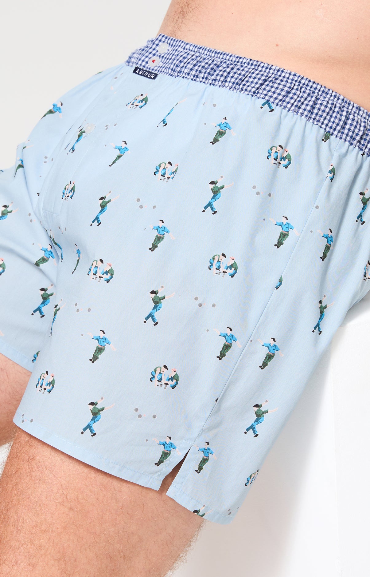 Caleçon avec suspensoir Le Club n°1214 Imprimé joueurs de pétanque élastique vichy bleu et blanc 5