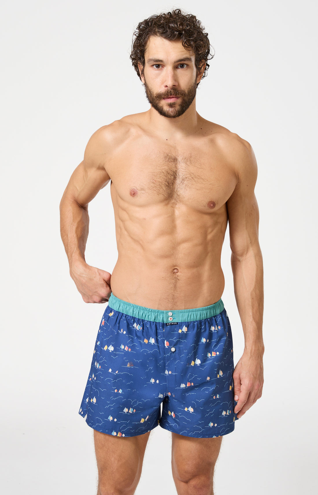 Caleçon avec suspensoir Le Club n°1219 Imprimé voiliers multicolores élastique vert 2