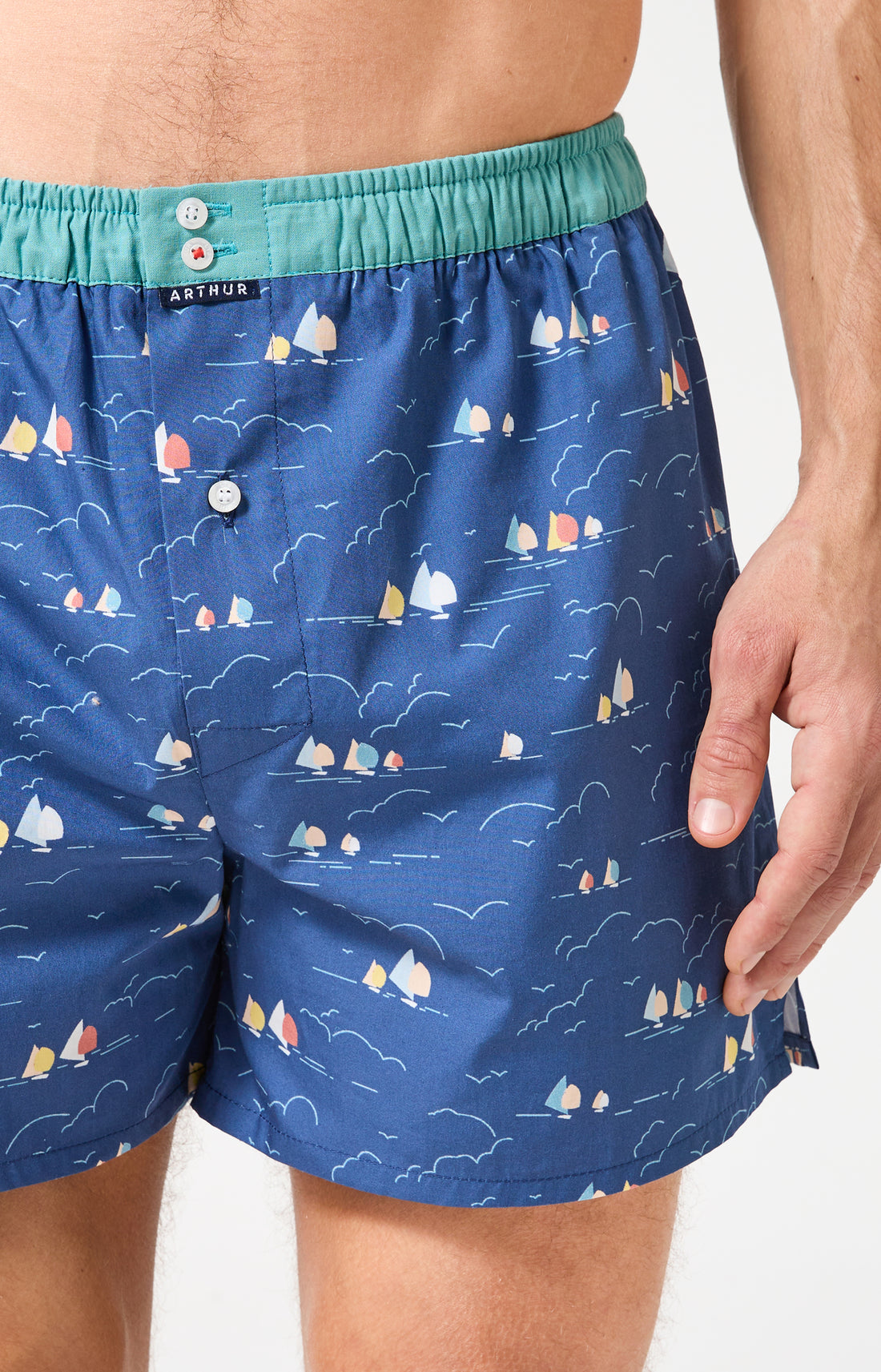 Caleçon avec suspensoir Le Club n°1219 Imprimé voiliers multicolores élastique vert 1