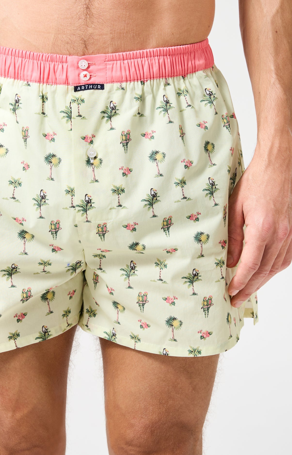 Caleçon avec suspensoir Le Club n°1225 Imprimé perroquets et palmiers élastique rose 1