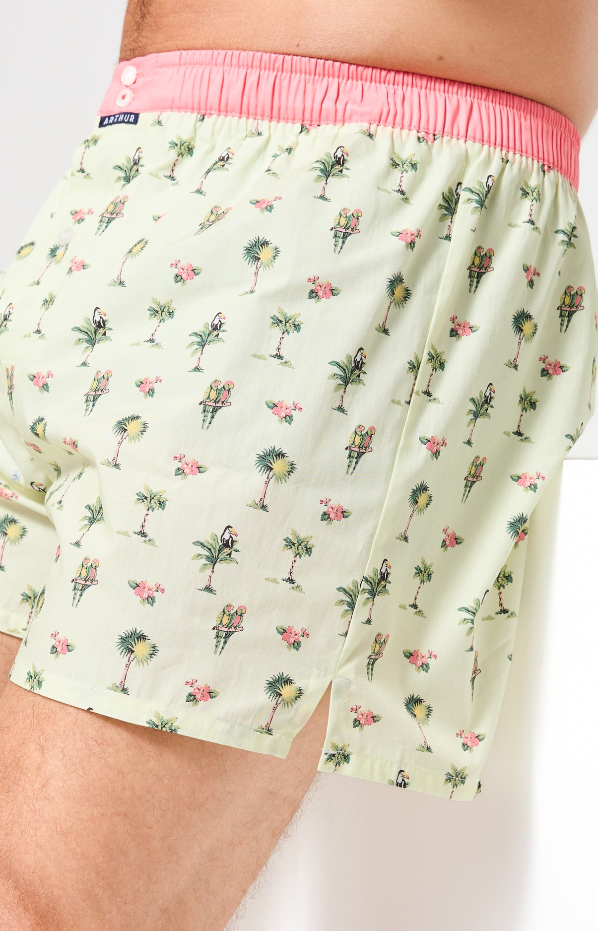 Caleçon avec suspensoir Le Club n°1225 Imprimé perroquets et palmiers élastique rose 5