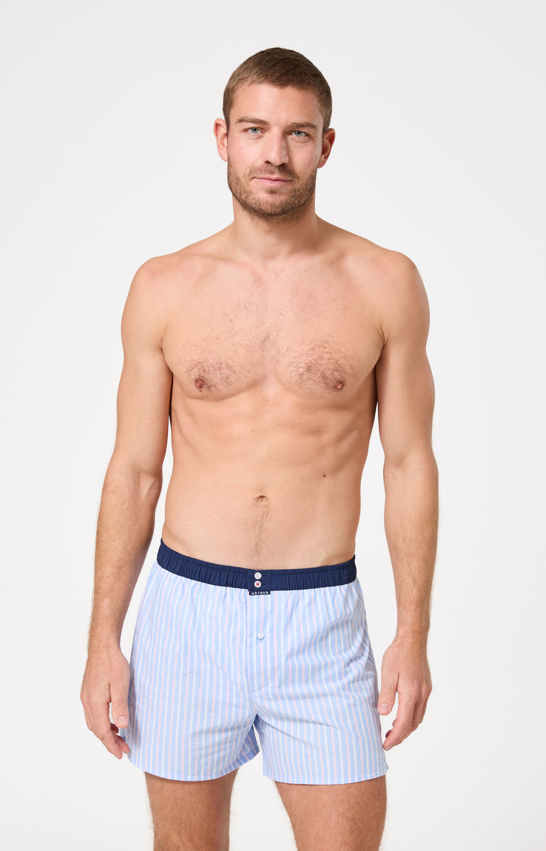 Caleçon avec slip intégré bleu rayé homme 1