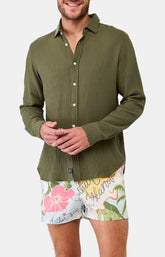 Chemise manches longues gaze de coton Kaki 4