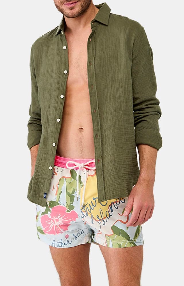 Chemise manches longues gaze de coton Kaki 5