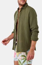Chemise manches longues gaze de coton Kaki 1