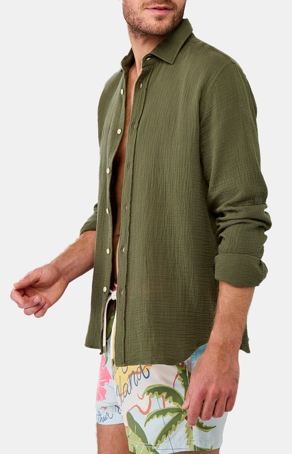 Chemise manches longues gaze de coton Kaki 1