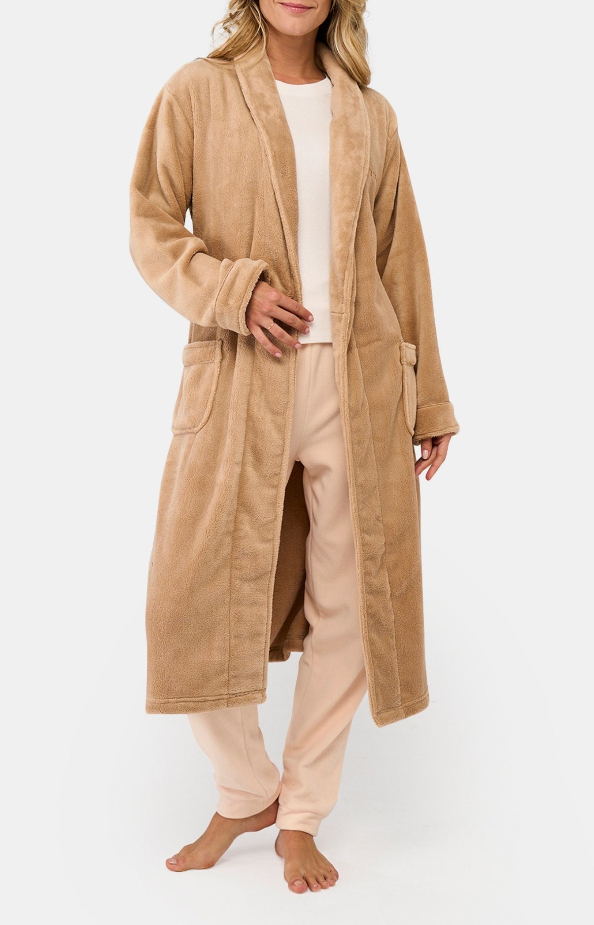 Robe de Chambre Femme polaire Beige et Marron 4