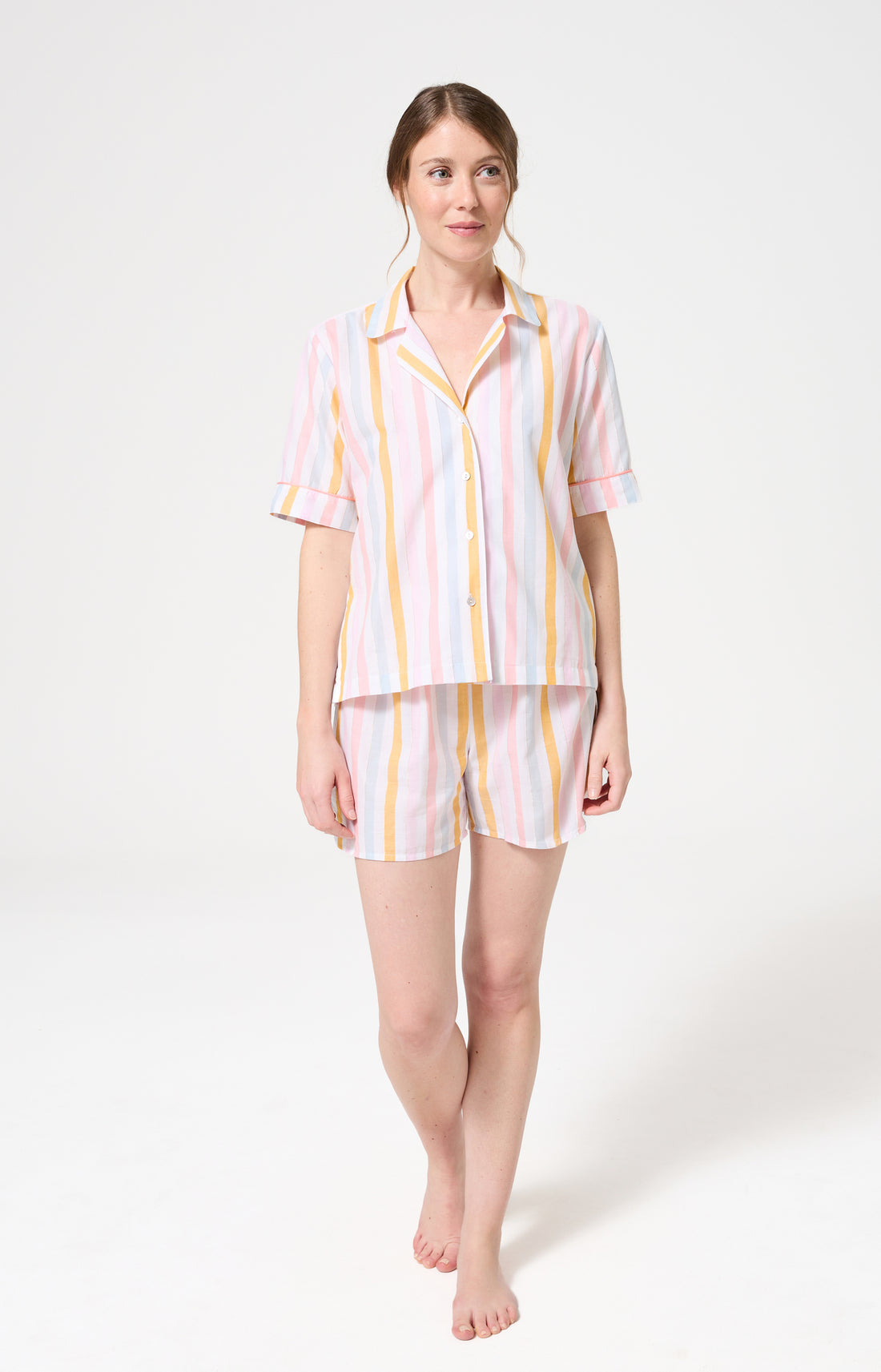 Pyjama Femme Maé Manches courtes Imprimé rayures multicolores 1