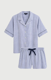 Pyjama Femme Vera Manches courtes Imprimé petits carreaux bleu et blanc 3