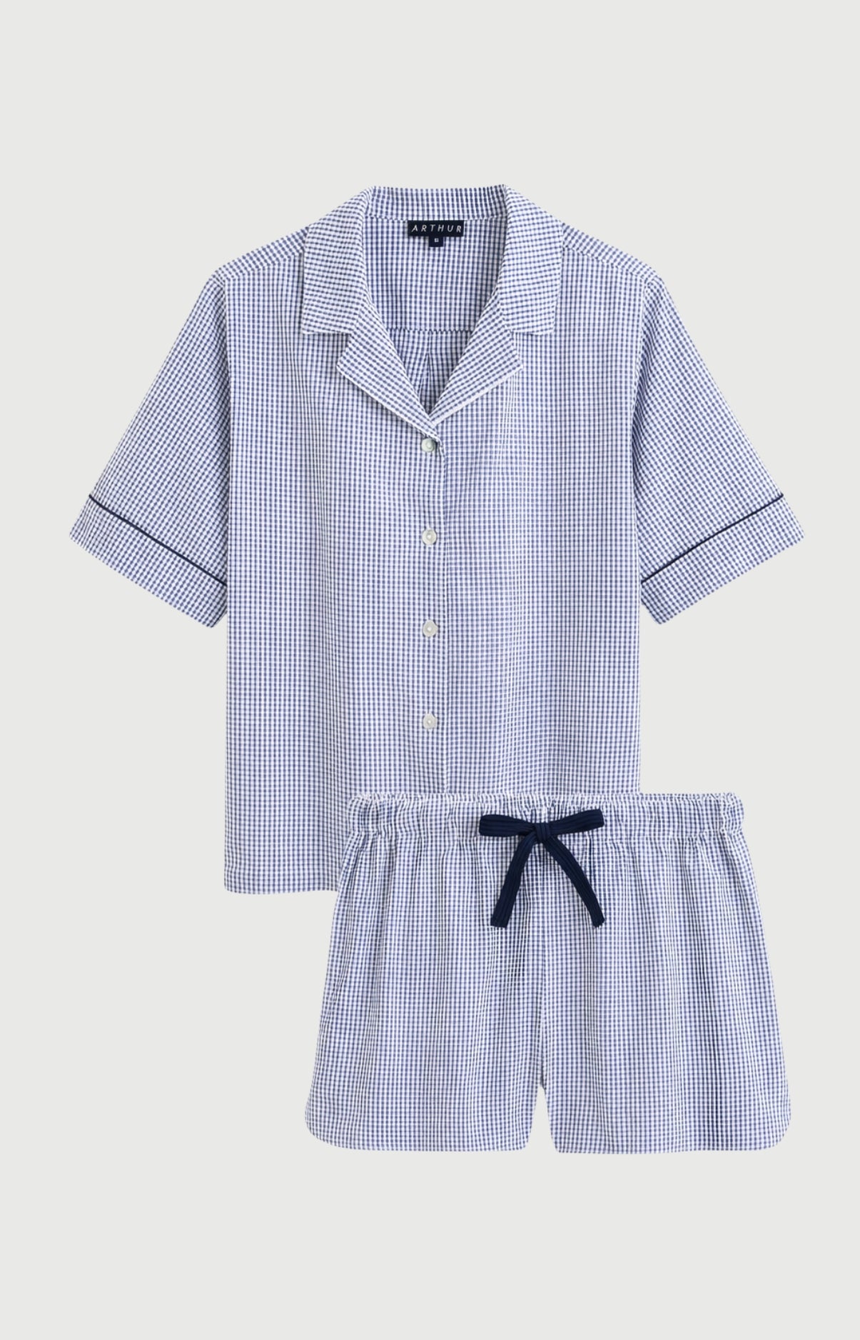 Pyjama Femme Vera Manches courtes Imprimé petits carreaux bleu et blanc 3