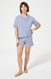 Pyjama Femme Vera Manches courtes Imprimé petits carreaux bleu et blanc 1