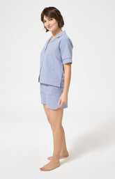 Pyjama Femme Vera Manches courtes Imprimé petits carreaux bleu et blanc 4