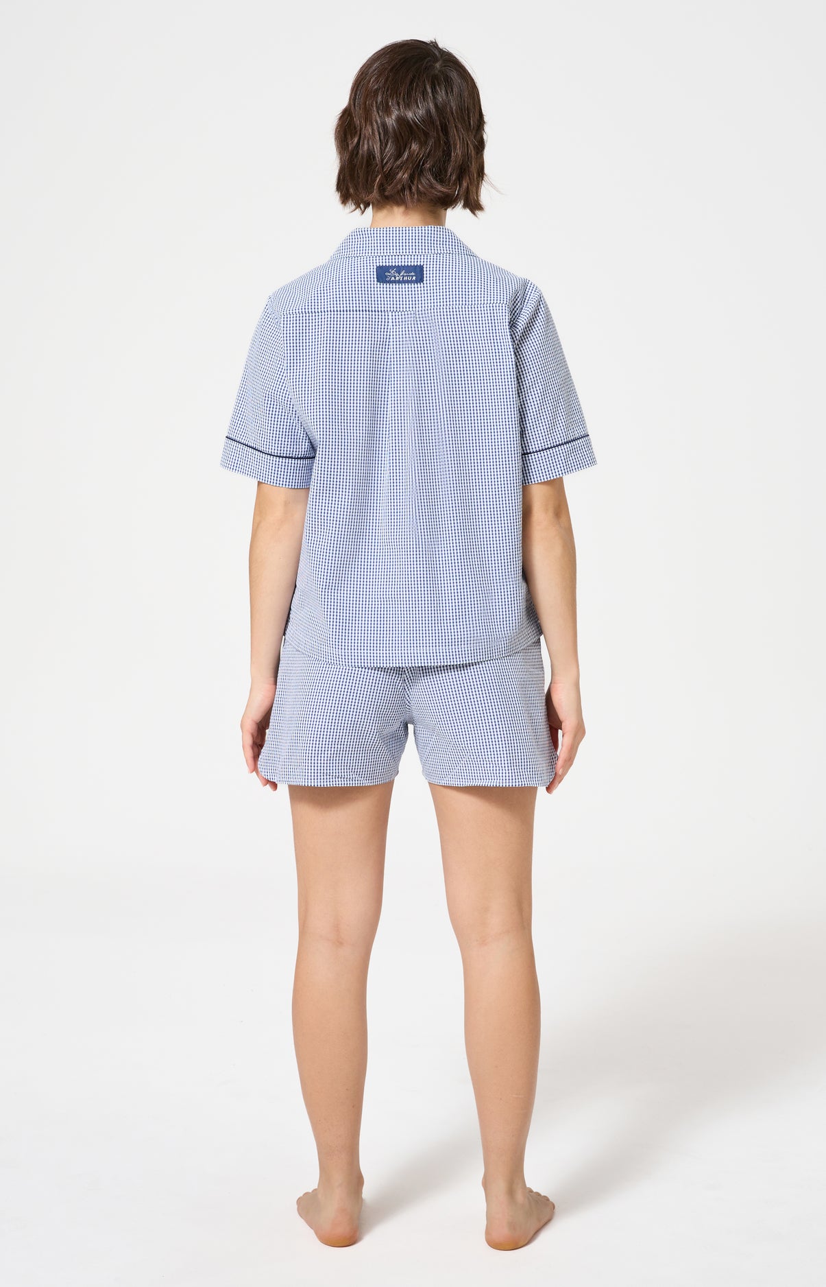 Pyjama Femme Vera Manches courtes Imprimé petits carreaux bleu et blanc 5