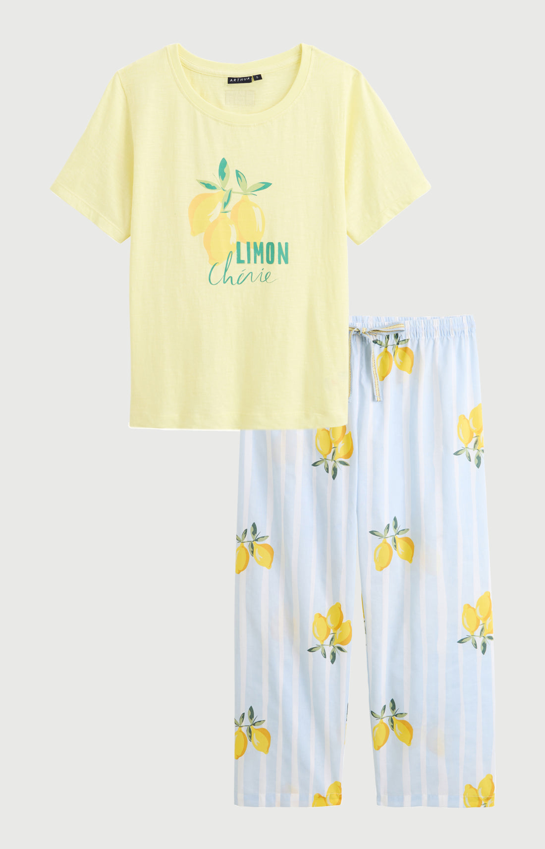 Pyjama Femme Lemon chérie Manches courtes Imprimé citrons jaunes et verts 3