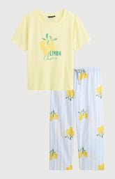 Pyjama Femme Lemon chérie Manches courtes Imprimé citrons jaunes et verts 3