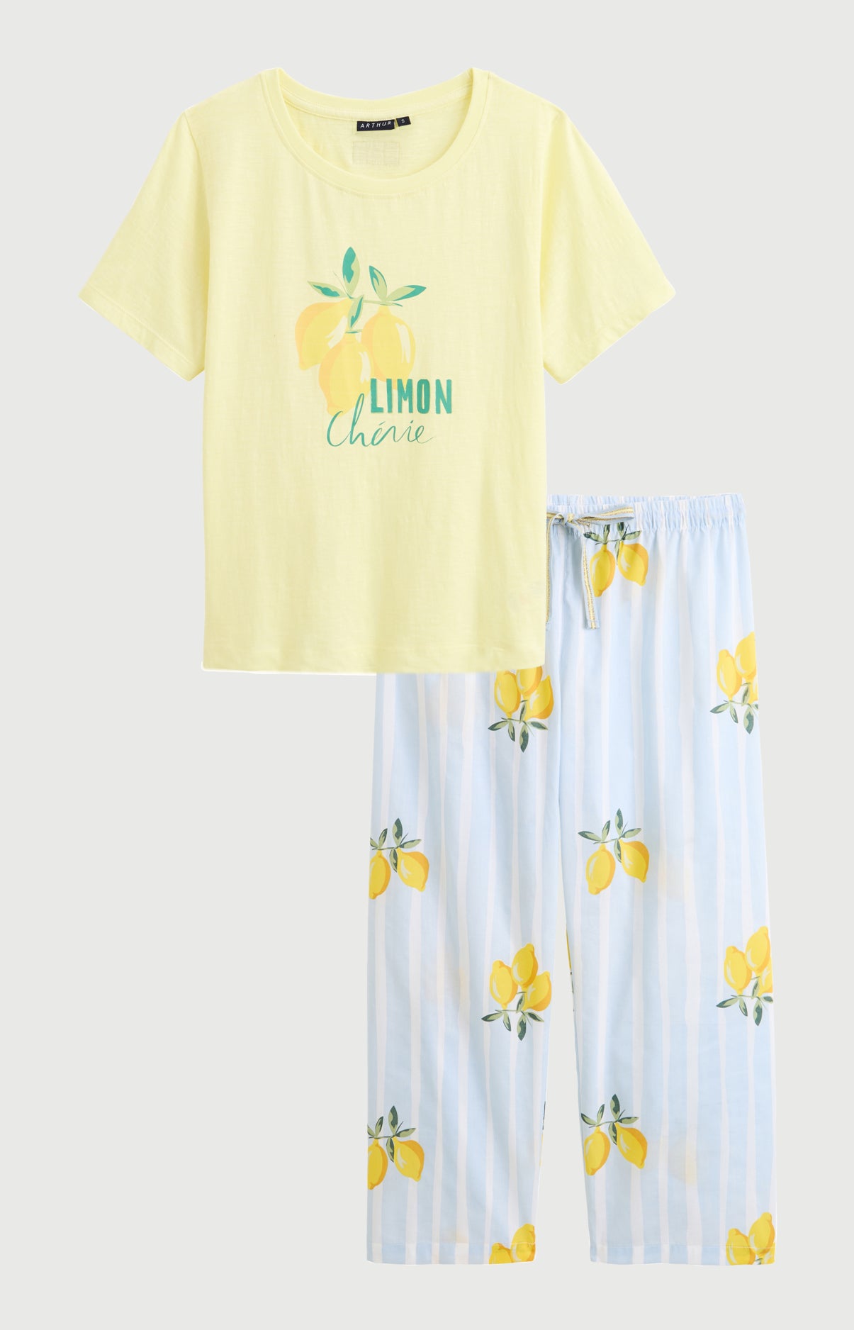 Pyjama Femme Lemon chérie Manches courtes Imprimé citrons jaunes et verts 3
