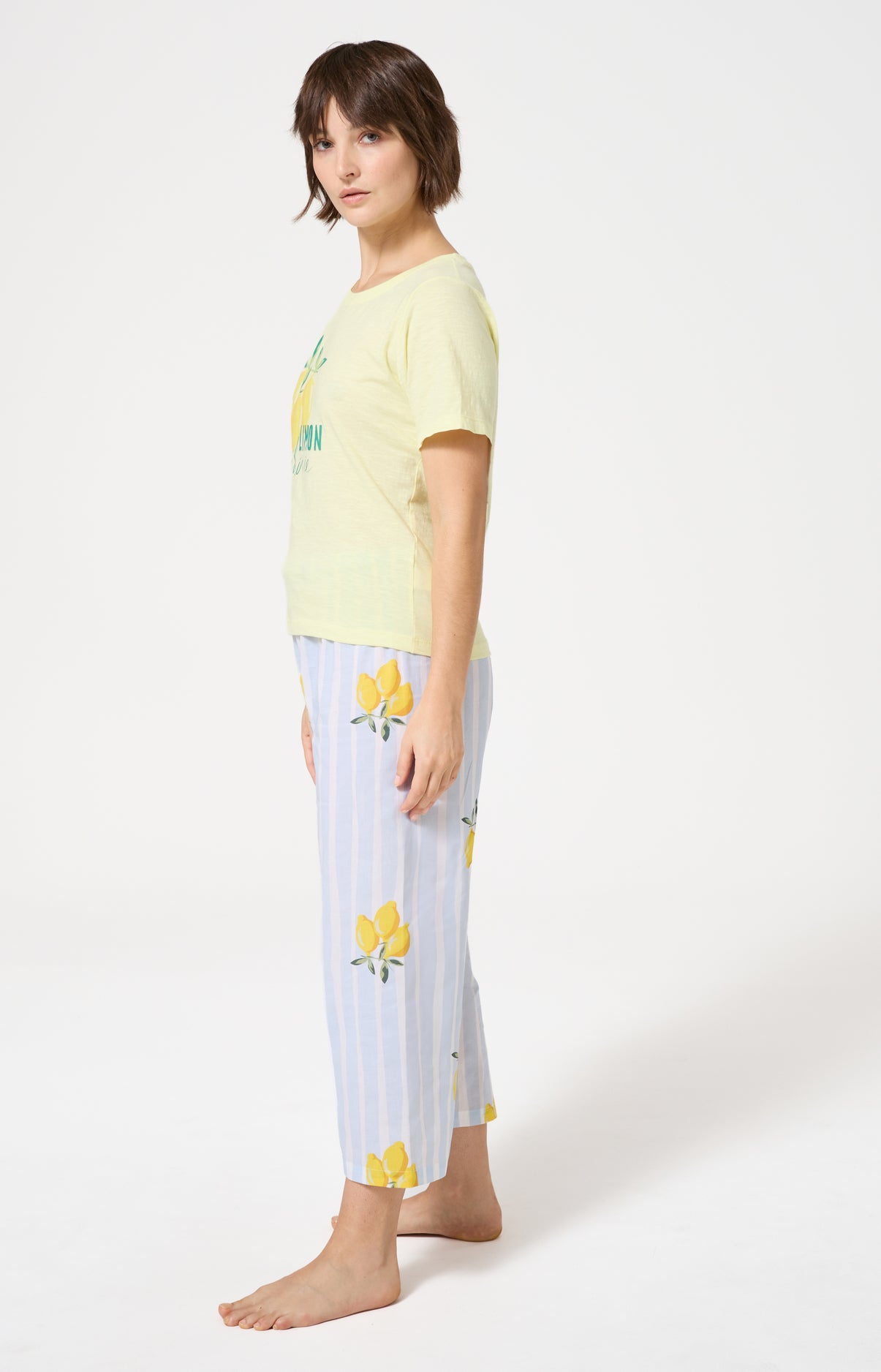 Pyjama Femme Lemon chérie Manches courtes Imprimé citrons jaunes et verts 2