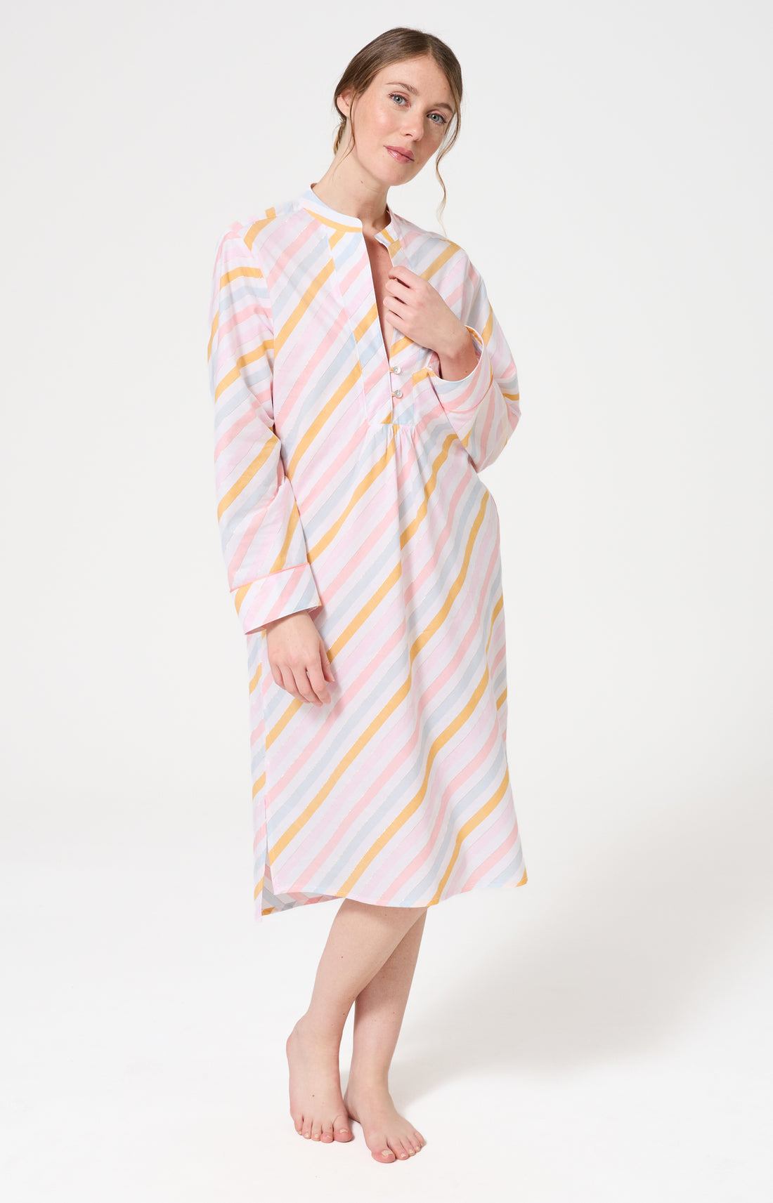 Chemise de nuit Femme Maé Manches longues Imprimé rayures multicolores 1