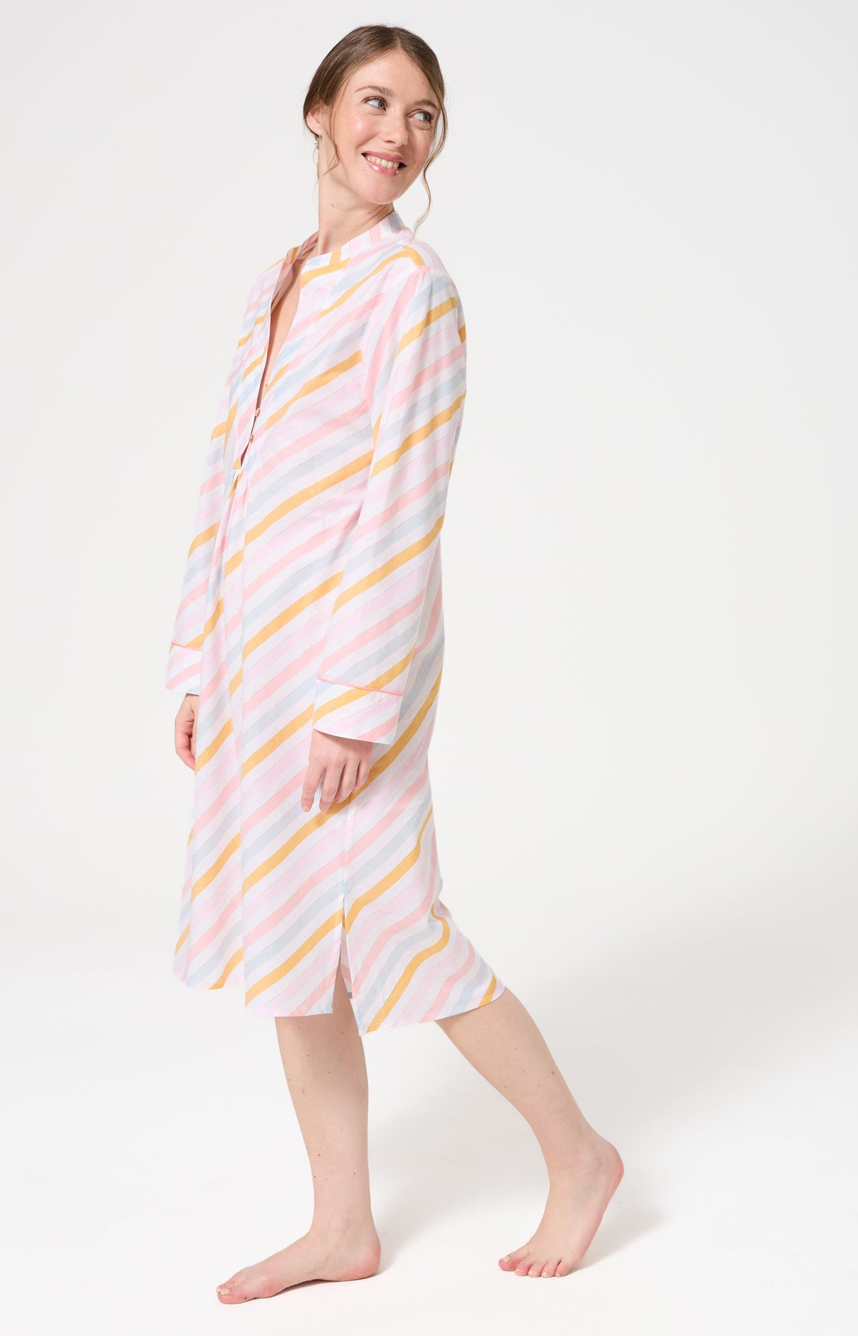 Chemise de nuit Femme Maé Manches longues Imprimé rayures multicolores 5