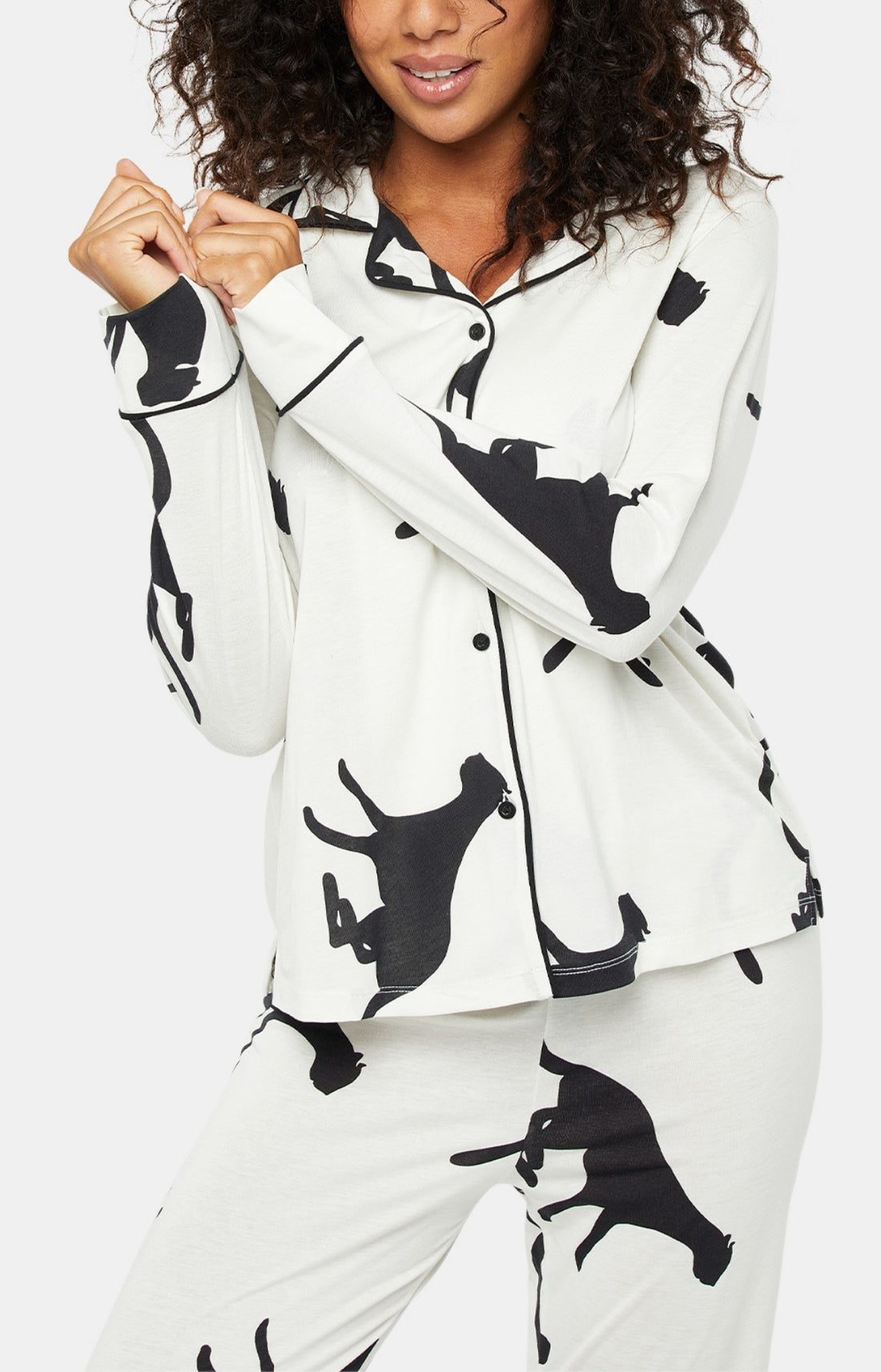 Pyjama long boutonné Femme Guépard Blanc et Ivoire 13
