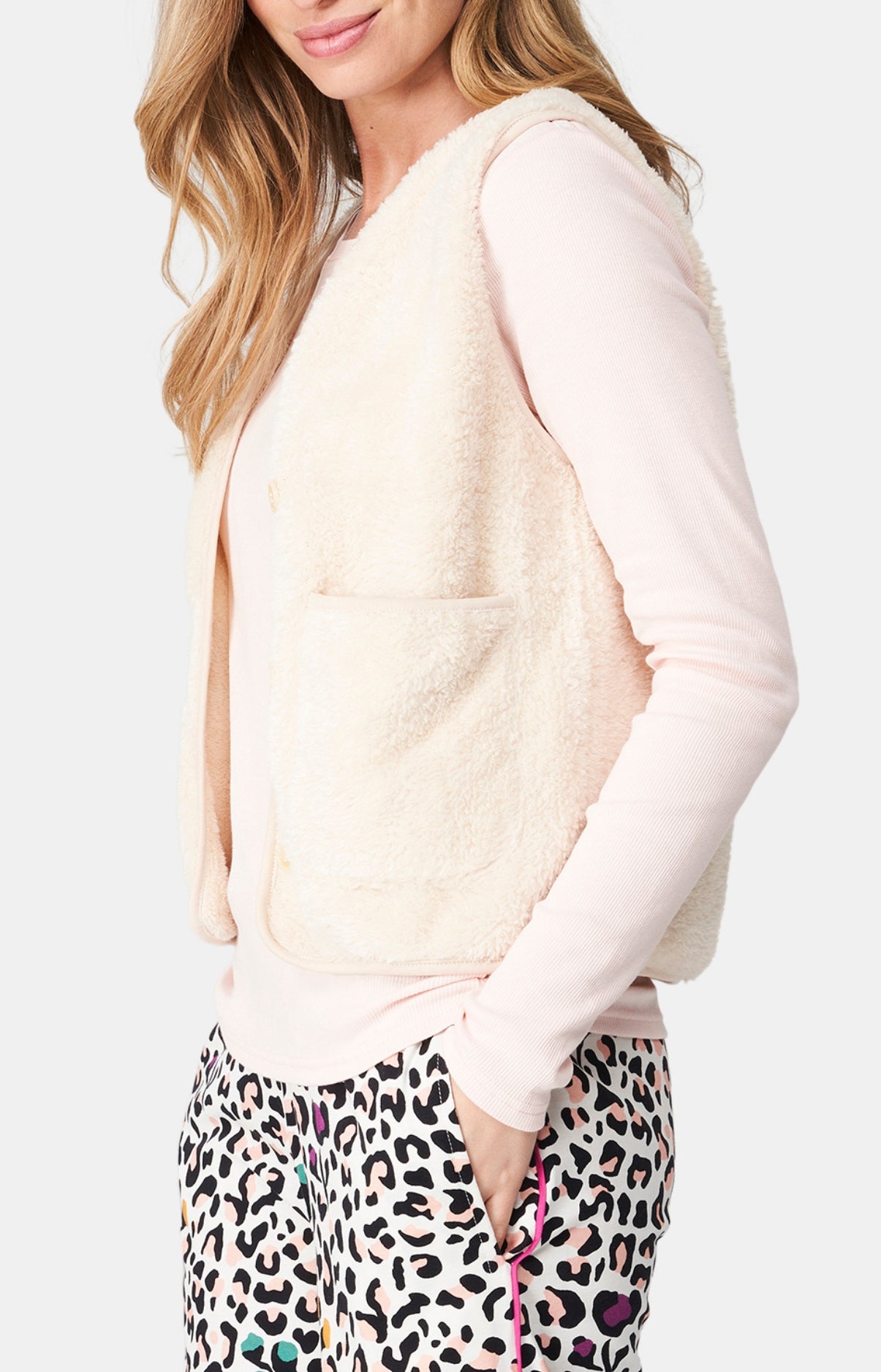 Veste Femme sans manches Polaire Blanc et Ivoire 4