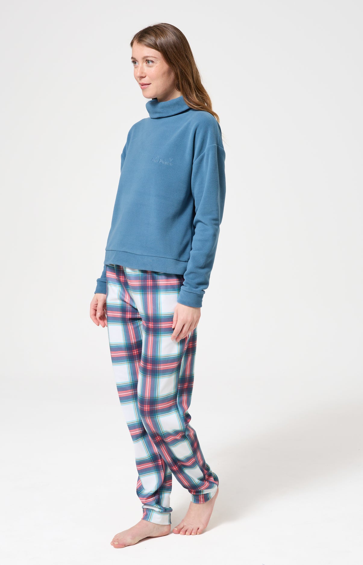 Pyjama polaire femme tartan bleu canard 5