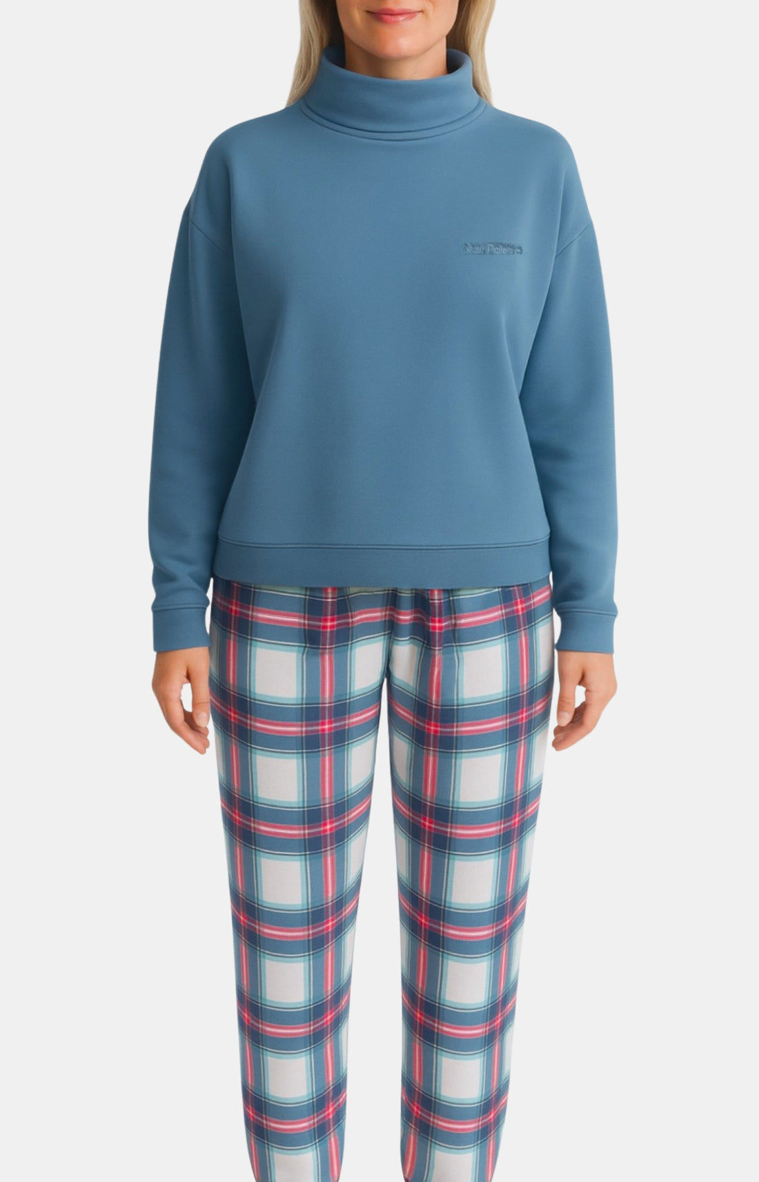 Pyjama polaire chaud carreaux vert canard femme 1