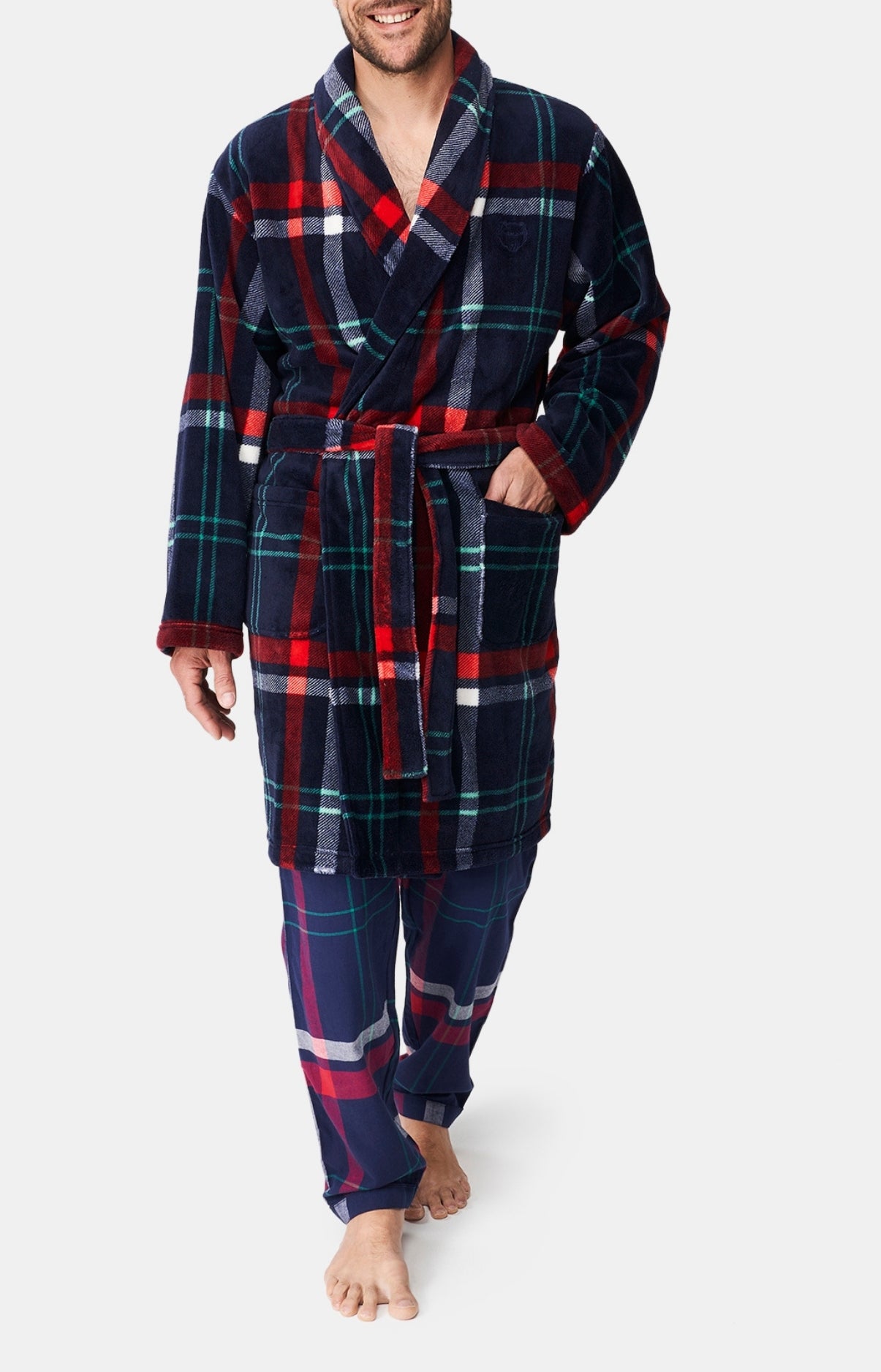 Robe de Chambre Femme polaire Carreaux Hugo Marine 4