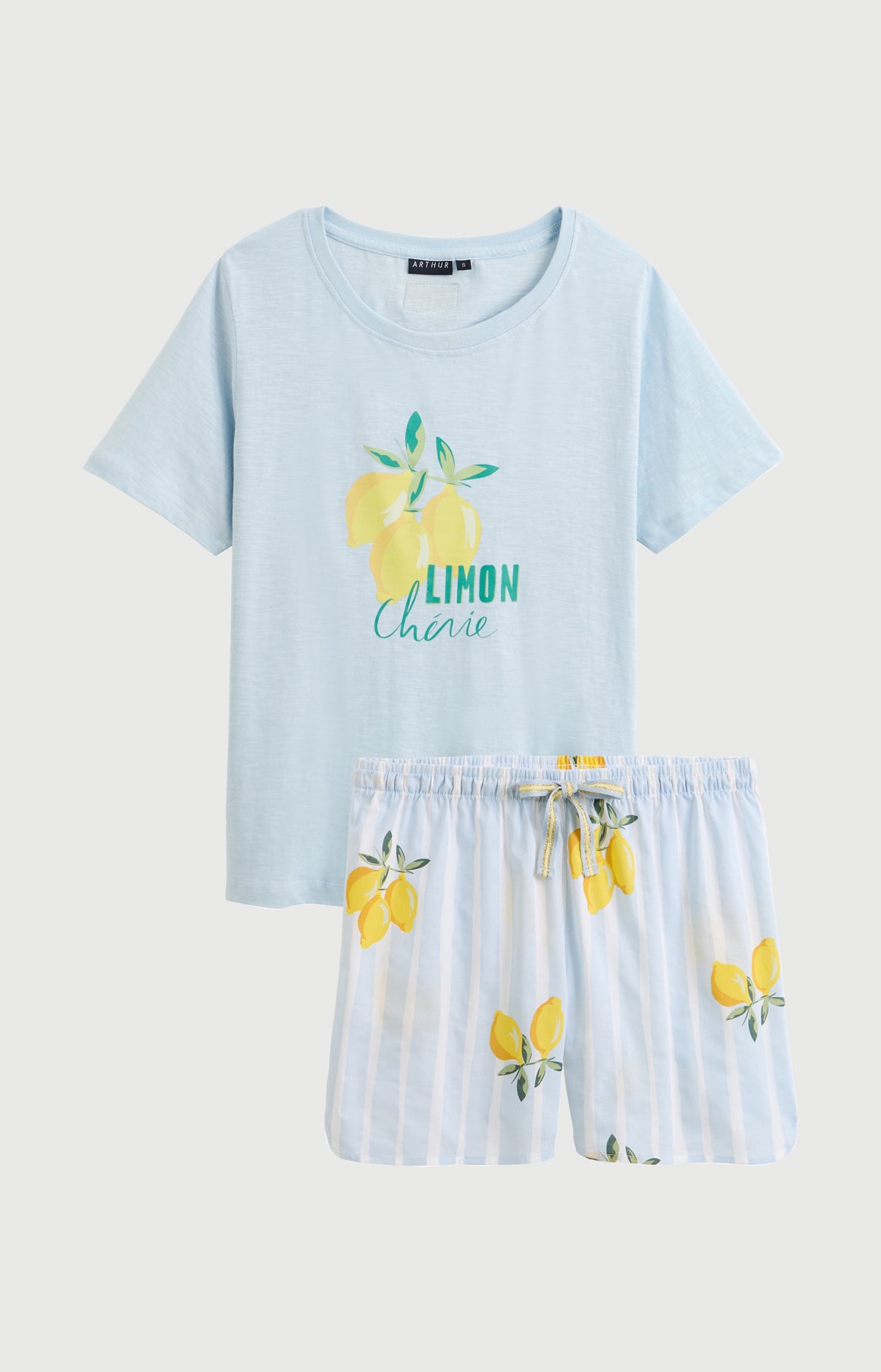 Pyjama Femme Lemon chérie Manches courtes Imprimé citrons jaunes et verts 3